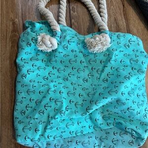 Anchor Print Turquoise Tote Bag